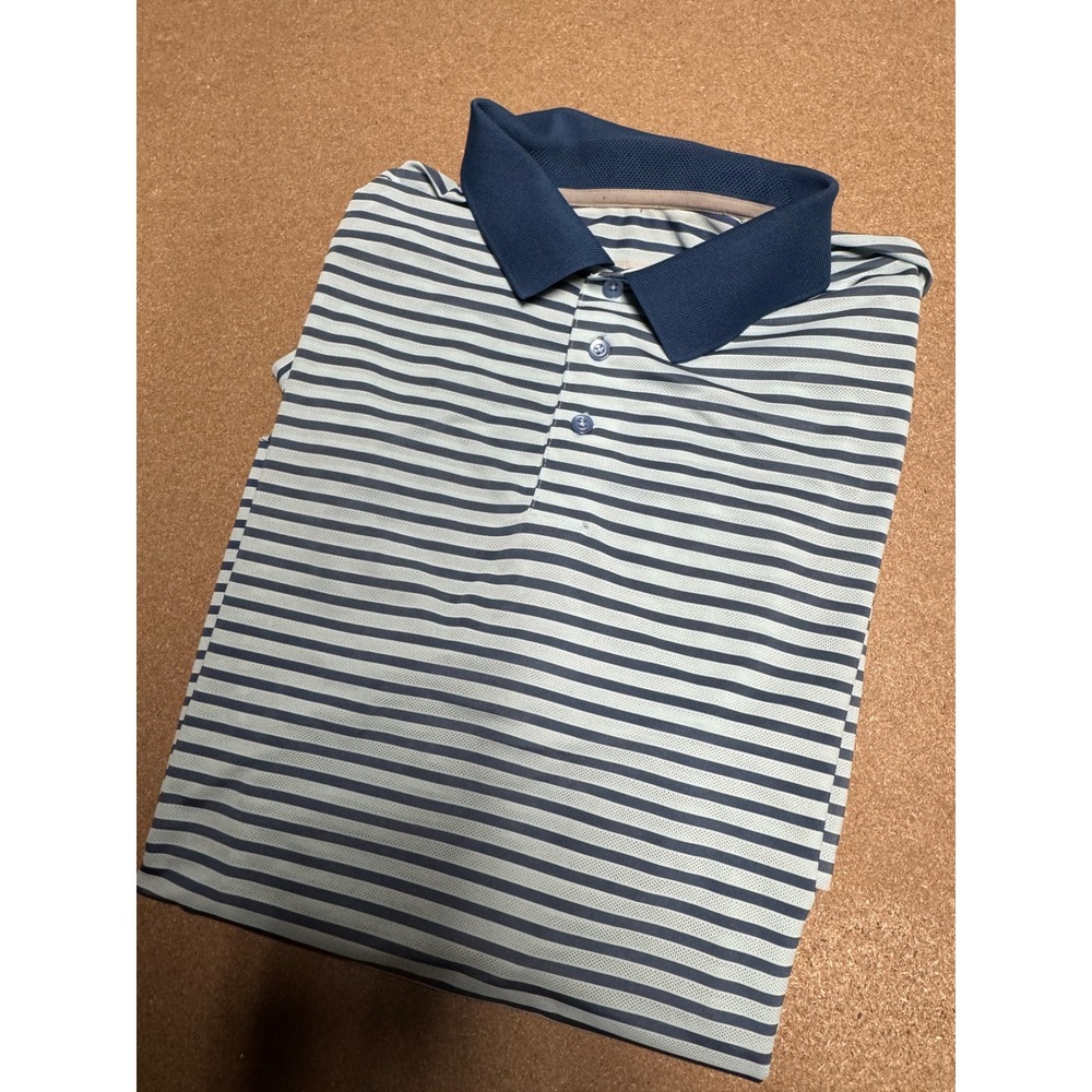 KJUS Mens Striped‎ Polo Shirt Navy Blue White Golf Casual Short Sleeve Top M $79